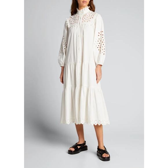 SEA‎ Hazel High-Neck Eyelet Midi Dress size small - Picture 1 of 7